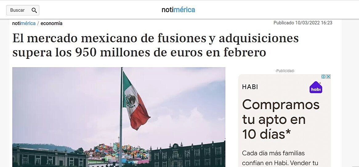 El mercado mexicano de fusiones y adquisiciones supera los 950 millones de euros en febrero